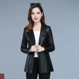 High Quality 2026 Autumn And Winter New Leather Leather Coat Women's Short Slim Suit Collar Leather Jacket Female's Coat Black