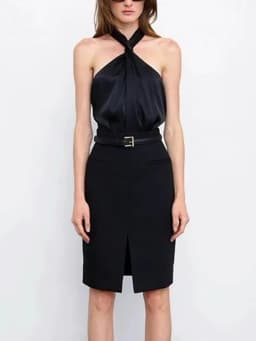 TWOTWINSTYLE Solid Minimalist Slimming Skirts For Women High Waist Bodycon Split Patchwork Belt Skirt Female Fashion Clothing