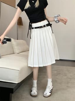 White A-Line Midi Skirt High Waist Pleated Versatile Summer New Style Slimming Half Body Skirt for Trendy Girls