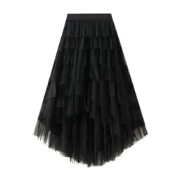 Women's Tulle Skirt Ruffle Multilayer Mesh A Line Tier Tutu Prom Irregular High Waisted Gradient Rainbow TulleLong Skirt 1379