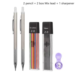 Full Metal 2.0 mm Mechanical Pencils Leads Set for Art Drawing Painting Color 2B Automatic Pencils Office School Pens Supplies