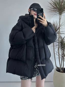 Janveny 2026 New Winter Thickened Puffer Down Jacket Women Warm Hooded Medium Length Loose Solid Color 90% White Duck Down Coat
