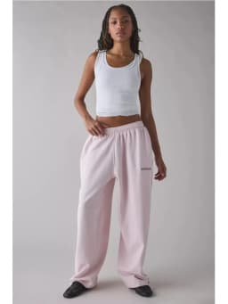 Spring Autumn New Pink Embroidered Casual Pants For Women Loose And Comfortable Straight Elastic Waist Trousers 2026