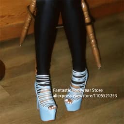 Nude Strappy Platform Stiletto Pumps Peep Toe Lace up High Heels Designer Elegant Style Cutout High Heeled Footwear for Banquet