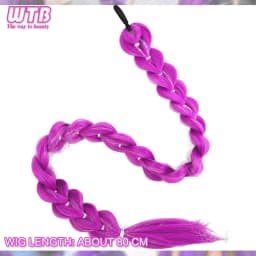 26 inch Purple Braids Ponytail Rubber Band Pre Braiding Hair Synthetic Purple Hair Extensions for Halloween Costume Cosplay