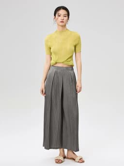 LANMREM Folded Design Elastic High Waist Women's Trousers 2026 New Summer Pleated Wide Leg Pants With Pockets Chic Cloth 2DB3511