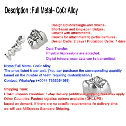 OEM Custom Dentures Fixed Restorations CAD/CAM Multilayered Zirconia IPS e.Max Veneer Post PFM Co-Cr Alloy FMC Bridge