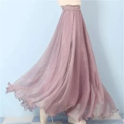 High-grade Double Layer Skirts Spring Summer Elastic High Waist Large Swing Gauze Chiffon Skirt A-line Pleated Long Beach Skirt