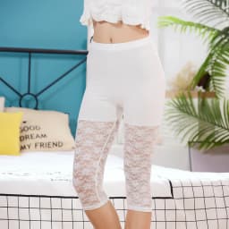 High Waist Safety Pants Women's plus Size Elastic Lace Mesh Bottoming Trousers Seven-Quarter Length Spring Fashion plus Size