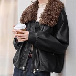 Women's Leather Jacket Fleece-lined Thickened Autumn Winter Coat New Detachable Fur Collar Stylish Warm Leather Outwear Tops