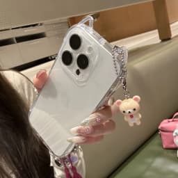 Cute 3D Ears Clear Case For iPhone 17 16 15 14 13 12 11 Pro Max 8 7 Plus SE 17promax Cartoon Bear Pendant TPU Cover Shell