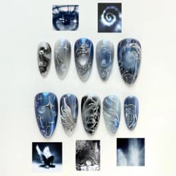 24Pcs Y2k Almond Acrylic Nails Full Cover 3D Diamond Black Nail Art Sweet Cool French Wearable Fake Nail Manicure Tips for Girls