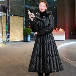 Long Down Cotton Coats Womens Black Parkas 2025 New Winter Warm Jacket Female Hooded Cotton-padded Coat Thicken Warm Puffer Coat