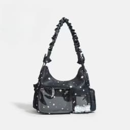 Star Print Itabag Transparent Window Hobo Bag Ruffle Pleated Shoulder Strap Purse Kpop Idol Photocard Display Bag Casual Bag