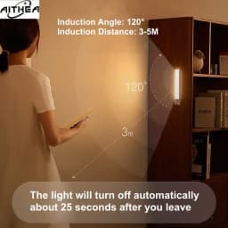 AITHEA Rechargeable LED Motion Sensor Night Light Under Cabinet Cordless Lamp for Kitchen Wardrobe Bedside Strip Bar Light