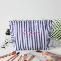 Customised Embroidery/Standard Style 2 Options, Bubble Gauze Striped Makeup Bag, Storage Pouch, Back-to-School Season
