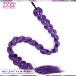 26 inch Purple Braids Ponytail Rubber Band Pre Braiding Hair Synthetic Purple Hair Extensions for Halloween Costume Cosplay
