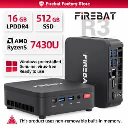 FIREBAT R3 MINI PC AMD Ryzen 5 7430U 6C/12T MAX 4.3GHz 16GB LPDDR4 RAM 512GB SSD WIFI6 BT5.2 Windows 11 Desktop Computer