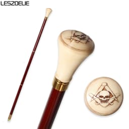 93cm Masonic Skull Walking Stick Resin Handle Red & Black German Beech Wooden Canes for Men And Women Freemasonry Design Cane