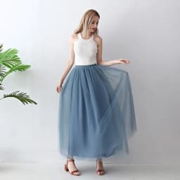 Women High Waist Long Solid Color Tulle Tutu Skirt, 4 Layers Mesh + 1 Layer Lining, Suitable for Cosplay, Stage Performance
