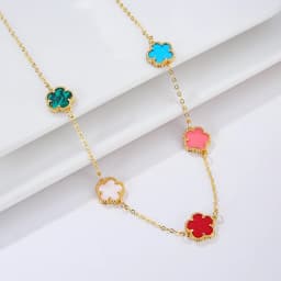 Natural Stone Shell Plant Five Leaf Flower Creative 20 Leaf Pendant Necklace Sweater Chain Women's Advanced Gift Clover