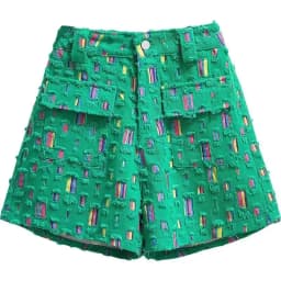 2025 Summer New Personalized Perforated Colorful Patch Denim Shorts Women's Street Clothing High Waist Slim Wide Leg Pants