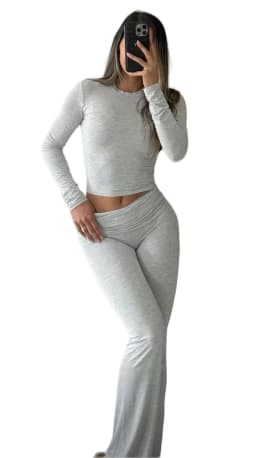 Casual Workout Two Piece Outfits Long Sleeve High Waist Fold-over Flare Flared Leggings Pants Tracksuit Sets Streetwear