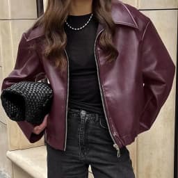 Angola Red Leather Jacket Zip Motorbike Jackets Bomber Jacket Fashion Outerwear Autumn Winter Tops Women Clothes Coat Streetwear