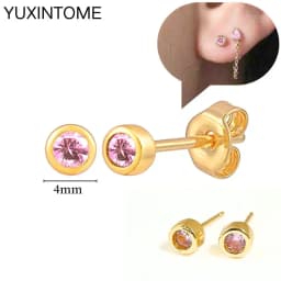 925 Sterling Silver Needle Pink Crystal Heart Hoop Earrings for Women Fashion Geometric Pendant Earrings Luxury Jewelry Gifts