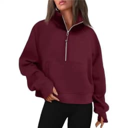 Women's Autumn/Winter Half-Zip Stand Collar Sweatshirt Casual Versatile Long Sleeve Hoodies Pullover