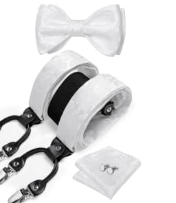 Adjustable Slive Paisley Suspender Self-tie Bowtie Pocket Square Cufflinks Set Luxury 6 Clips Mental Elastic Classic straps