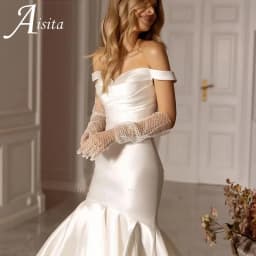 Satin A Line Elegant Women's Off Shoulder Backless Wedding Gowns Mermaid Princess Bridal Gown Customized Vestido De Noiva