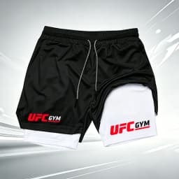 Men's UFC GYM 2-in-1 Compression Shorts Quick Dry Breathable Running Gym Training Shorts with Built-in Liner and Logo wx215