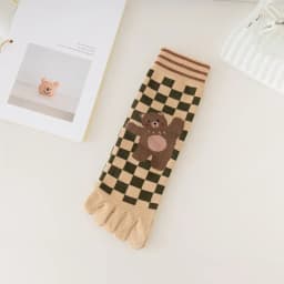 New Five-Finger Ladies Breathable Sweat-Absorbing Mid-Tube Split-Toed Socks Cute Cartoon Student Girl Socks