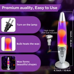 16 Inch Lava Lamp with 25W Bulb, Silver BaseLiquid Motion Lamp, Orange Wax Purple Liquid Magma Lamp, Standard Plug Vintage Decorative Night Light for Bedroom Office Gift