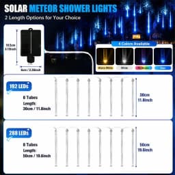 Solar Meteor Shower Lights 30CM8Tubes-50CM8Tubes Warm White Blue Colorful LED String IP54 Waterproof 8 Modes Garden Christmas