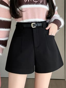 Duomofu Stylish Women's Casual Solid High Waist Wide Leg Shorts with Pocket Loose Woolen Suit Shorts Business Boot Shorts S-XL