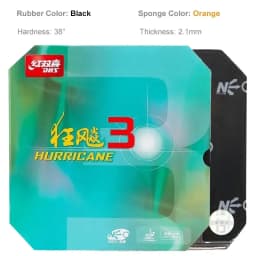 DHS-Hurricane 3 NEO Table Tennis Rubber, 37 Degrees Soft, Hurricane-3, Pips-in Ping Pong Sponge, No Need for a Booster