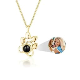 Personalized Engraved Name Picture Necklace Custom Photo Projection Necklaces Dog Cat Paw Necklace Memorial Gifts for Pet Lover