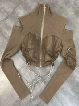 DEAT 2026 New Spring And Winter High Turltleneck Full Sleeves Off The Shoulder Drawstring Zippers Short Sweatshirt WW95701L