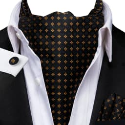 Men's Ascots Fashion Luxury Solid Plaid Check Dot Cravat Set with Cufflinks and Handkerchiefs for Daily Casual Outing