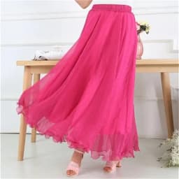 High-grade Double Layer Skirts Spring Summer Elastic High Waist Large Swing Gauze Chiffon Skirt A-line Pleated Long Beach Skirt