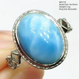 Natural Blue Larimar Oval Adjustable Ring Jewelry Water Pattern Real Larimar For Women Men Healing Fashion Stone AAAAAA