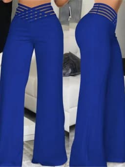 Women Wide Leg Flared Pants 2024 Spring Casual Crisscross Sheer Mesh Patch High Waist Trousers Y2k Streetwear Elegant Work Pant