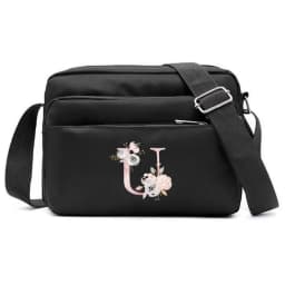 New Simple Black Storage Bag Multi-layer Travel Leisure One Shoulder Crossbody Bag Pink Flower Letter Series Printing Pattern