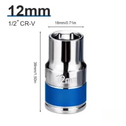 1/2Inch Blue Drive Short Hex Sockets for Nut Removal 8-32mm Socket Spanner, CR-V Steel Socket Set For 1/2 Socket Set