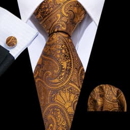 Barry.Wang Dark Gold Men Tie Silk Stripe Pocket Square Cufflinks Sets Formal Woven Neckties Business Party Designer Gifts 5702