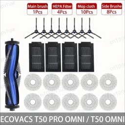 ECOVACS T50 PRO OMNI /T50 PRO  / T50 OMNI Robot Vacuum Spare Parts Main Side Brush Mop Cloths HEPA Filters Dust Bags Accessories