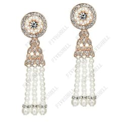 1920s Art Deco Antique Vintage Flapper Style Jet Black Rhinestone Extra Long Dangle Earrings Pearl Earrings Jewelry for Women