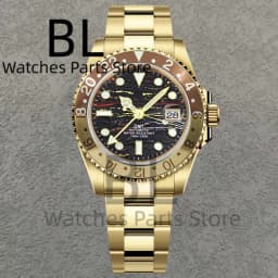 BLIGER Top Brand Luxury 40MM Full Gold Automatic Watch Sapphire Glass Waterproof Tiger-Eye Pattern Doulbe End Link Braclelet